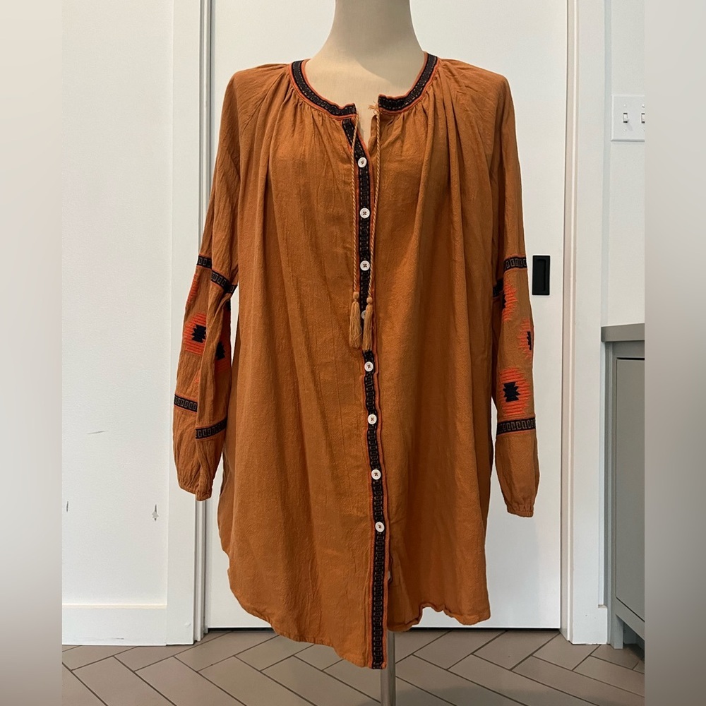 Umgee Tunic with Embroidery and Lantern Sleeves